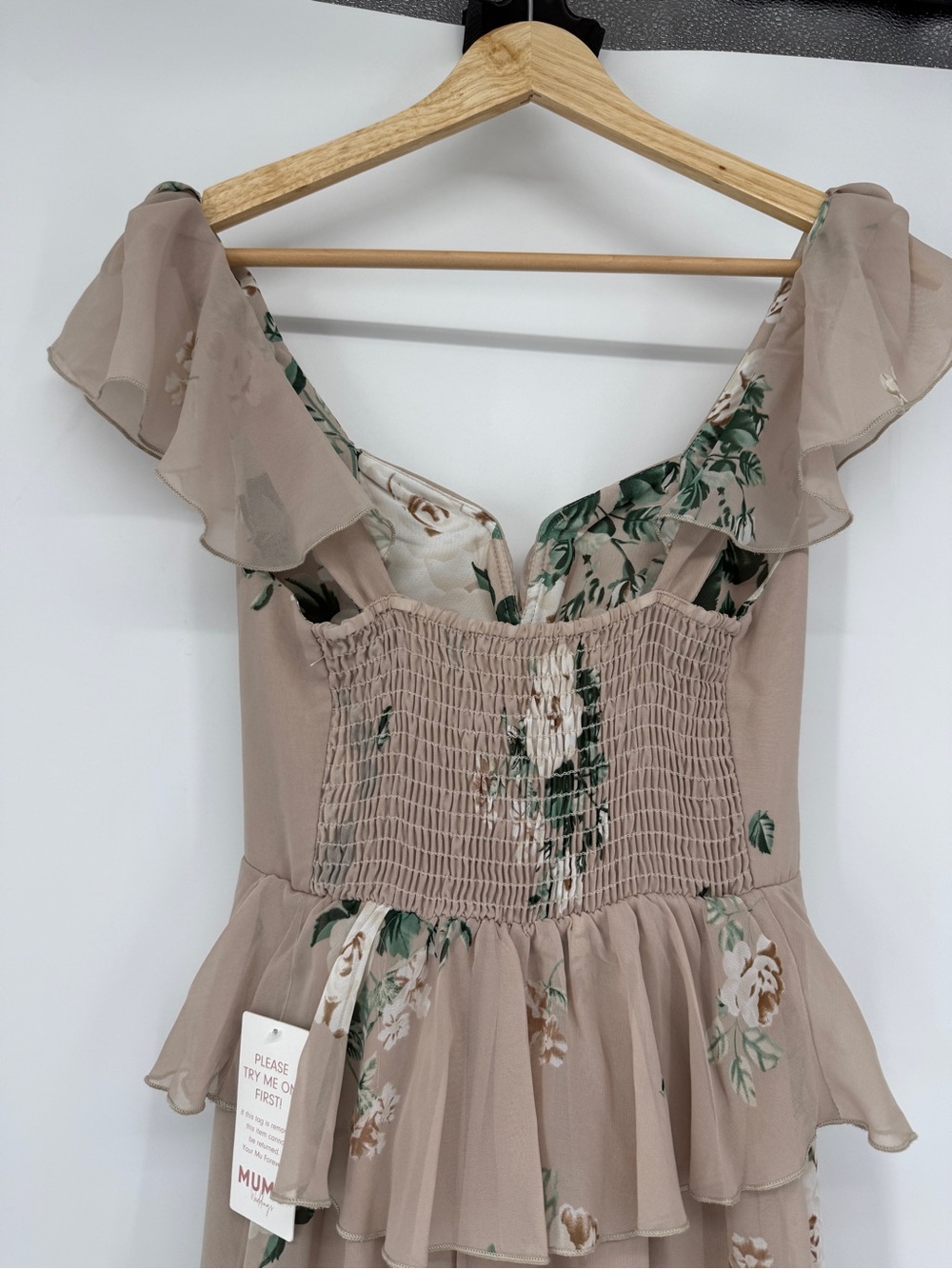 Show Me Your Mumu Floral Ruffle Midi Dress XS Beige Romantic Cottagecore - Picture 12 of 15
